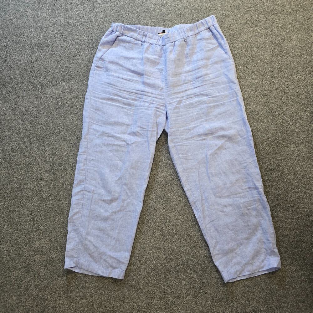 Quince Pants Womens Large Blue European Linen Straight Pull On Pockets Casual